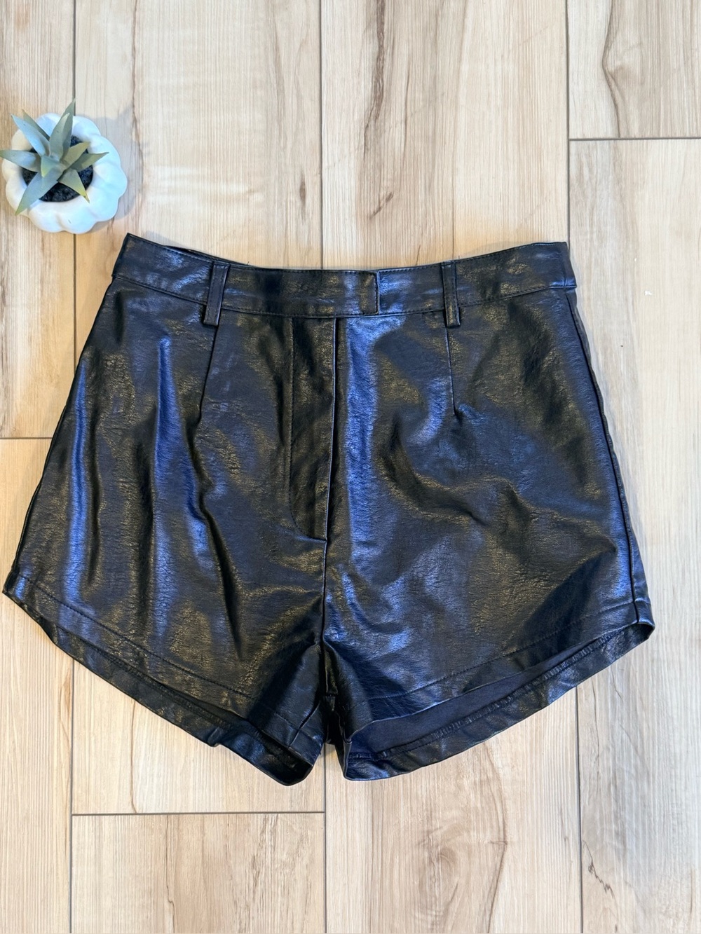 Princess Polly Black Leather High Rise Shorts